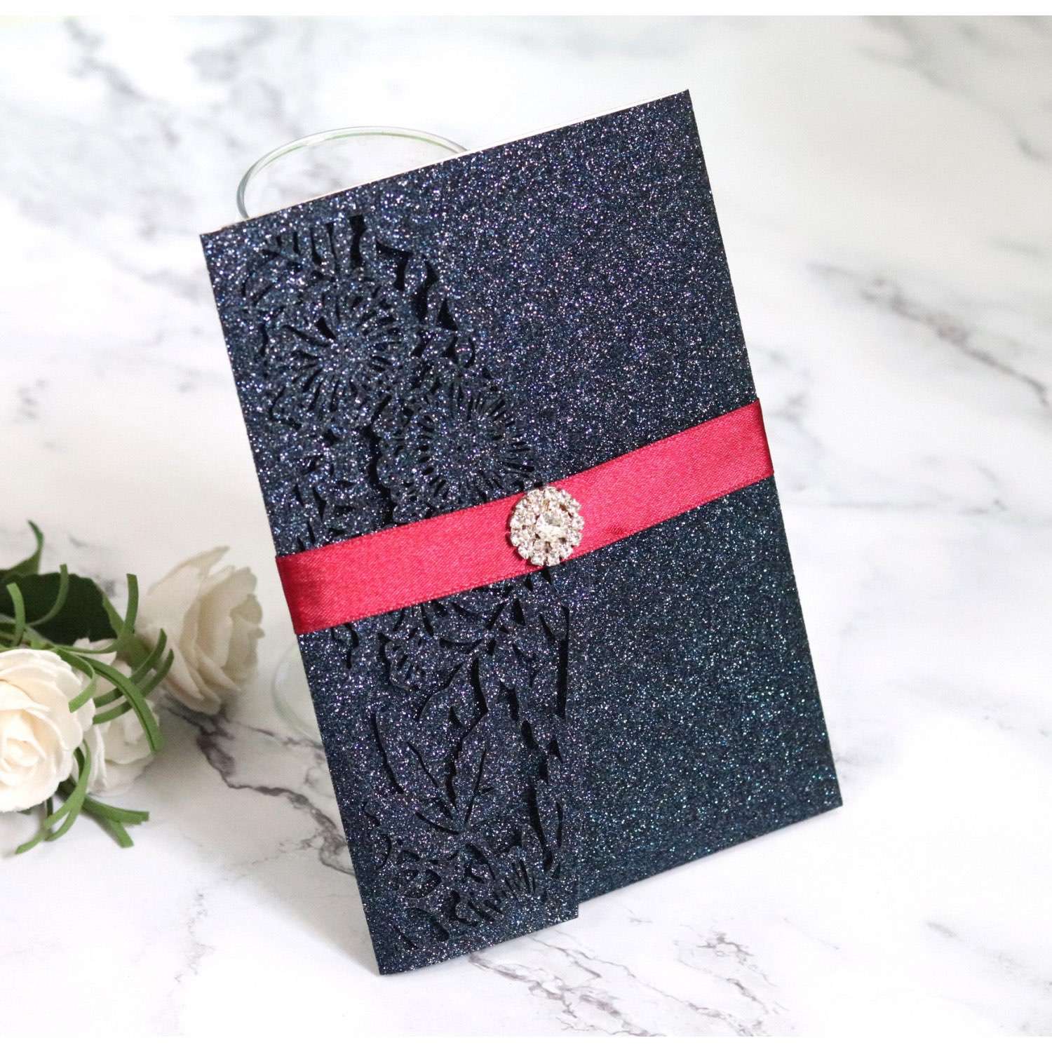 Square Business Invitation Card Laser Holiday Greeting Card Rose Card